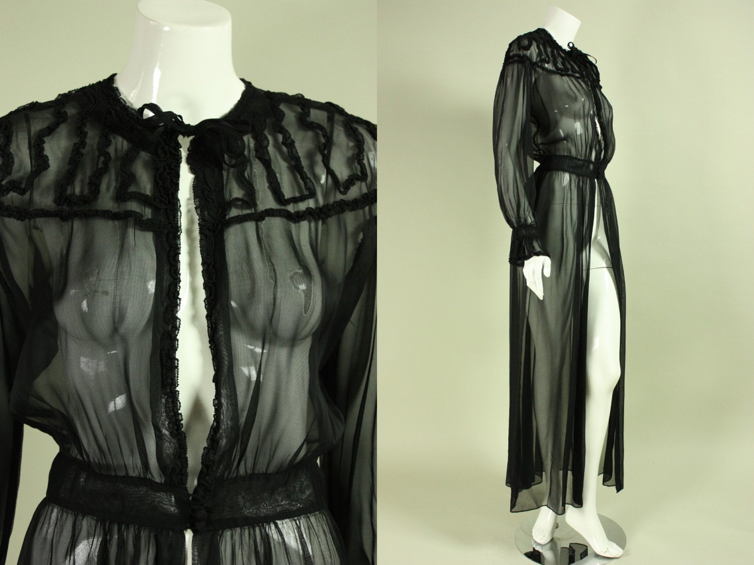 1930's SHEER NYLON ROBE Vintage Nightgown Lingerie