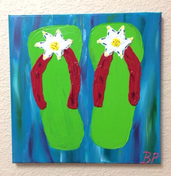 Flip Flop Painting Acrylic on 12x12 Canvas Original by brynneperry