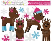 50% OFF - INSTANT DOWNLOAD, girls reindeer friends clipart, christmas clip art, for commercial use, personal use Il_170x135