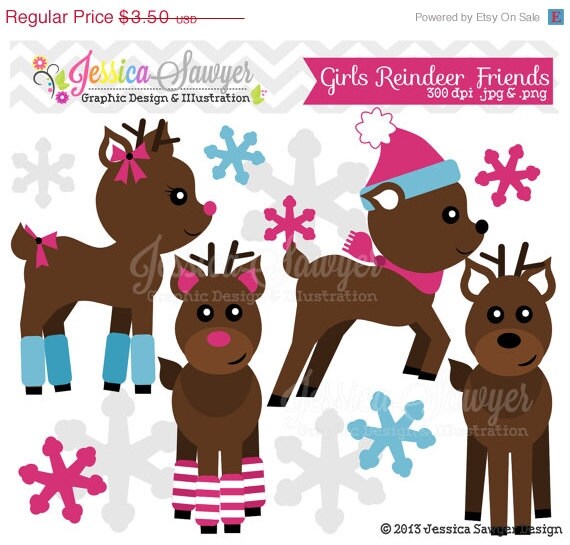 50% OFF - INSTANT DOWNLOAD, girls reindeer friends clipart, christmas clip art, for commercial use, personal use Il_570xn