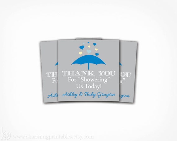 Boy Baby Shower Tags - PRINTABLE DIY Digital File - Personalized Thank You Favor Labels - Rain Shower Collection Il_570xn