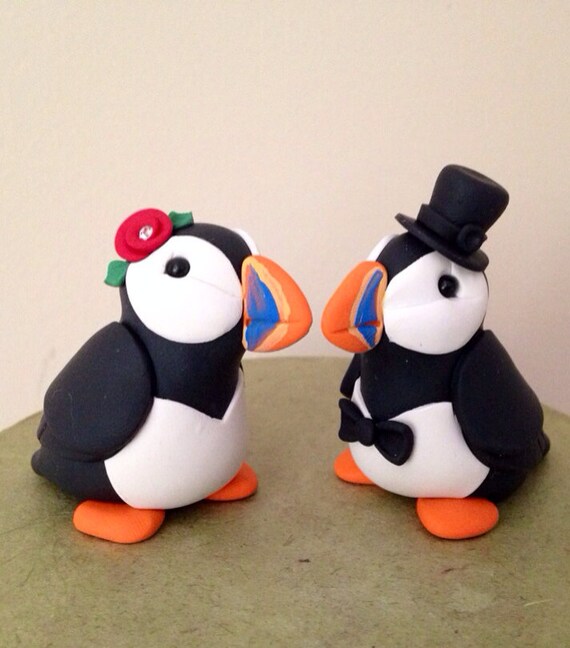 READY TO SHIP Puffin Wedding Cake Topper Handmade