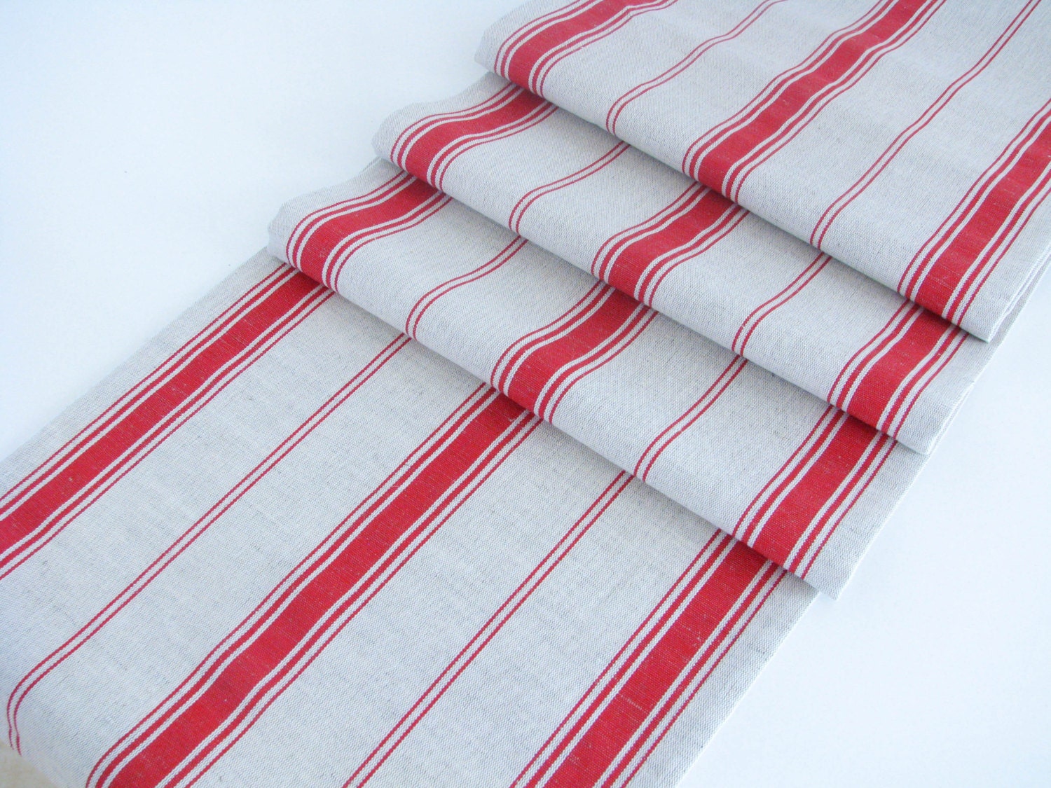 Linen Table Runner / Striped / Red Stripes
