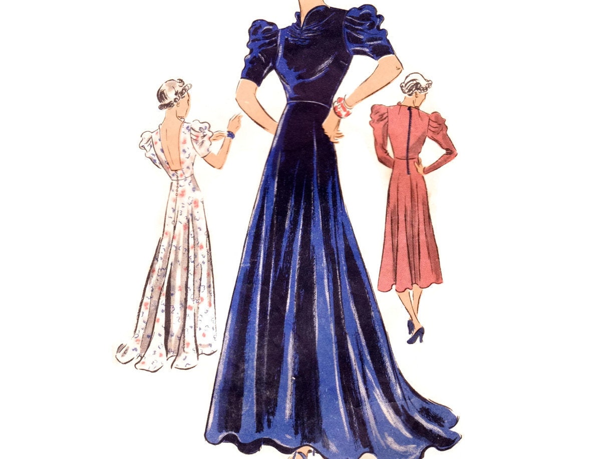 1930s Evening Gown Pattern Vogue 7432 Backless Dress with