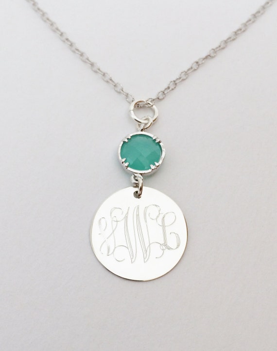 Monogrammed Necklace Sterling Silver and Blue for Bride Women or ...