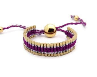 Link Friendship Bracelet - Purple Silver Strips (Gold) - (One Direction)