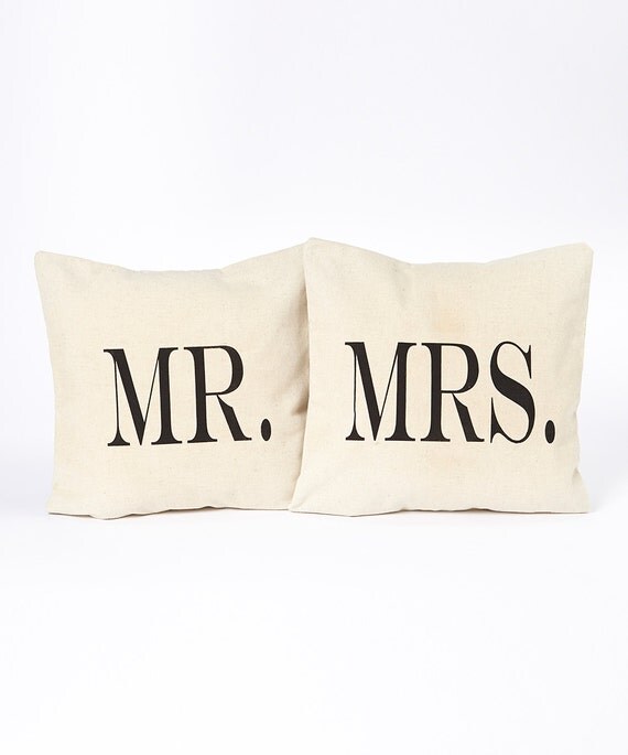 Mr. & Mrs. Custom Pillow Cover 100 Linen Pillow by SoVintageChic