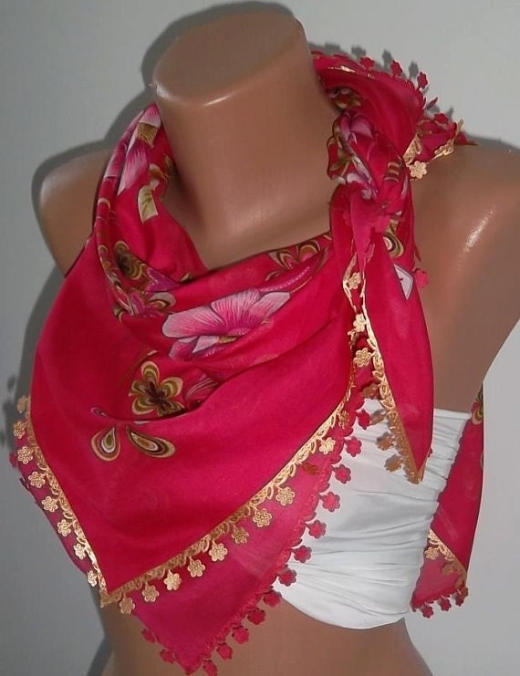 Hot Pink Scarf Light Weight Square Scarf By ElegantSca