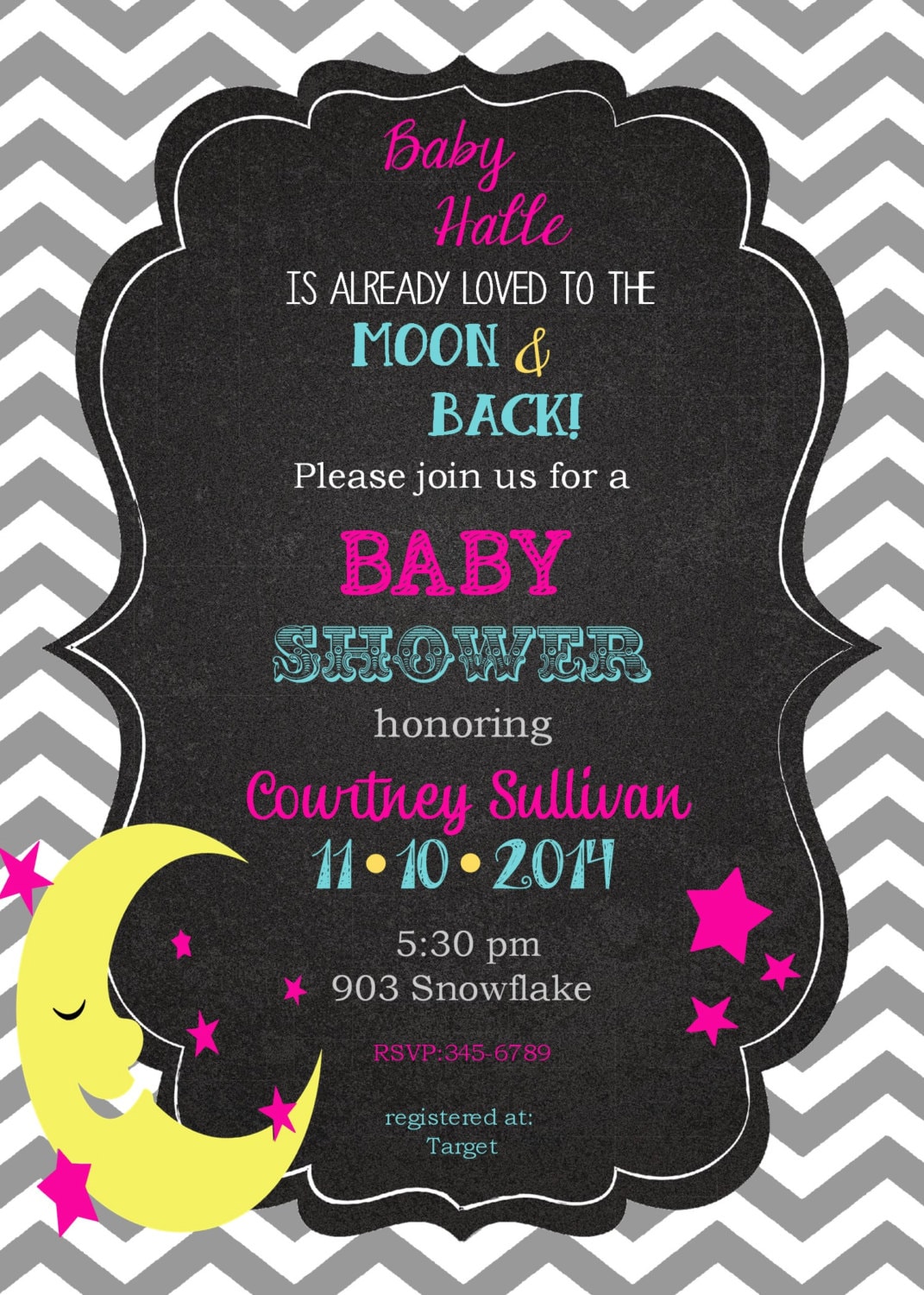 Moon and Stars Baby Shower invitations printable or digital