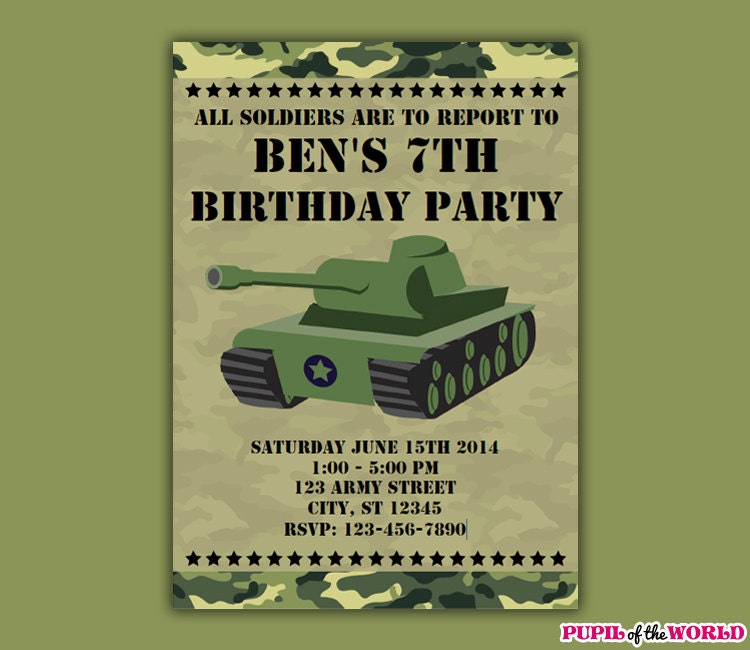 Army Birthday Party Printable Invitation by PupiloftheWorld