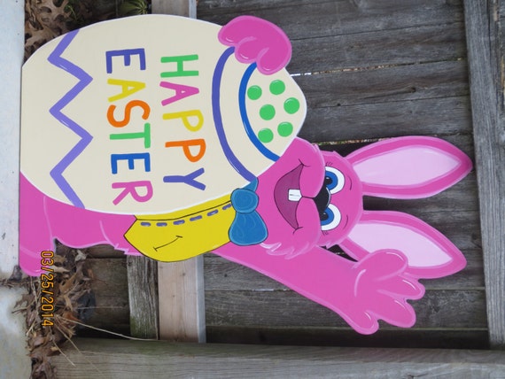 Happy Easter Waving Bunny Outdoor Wood Sign by ...