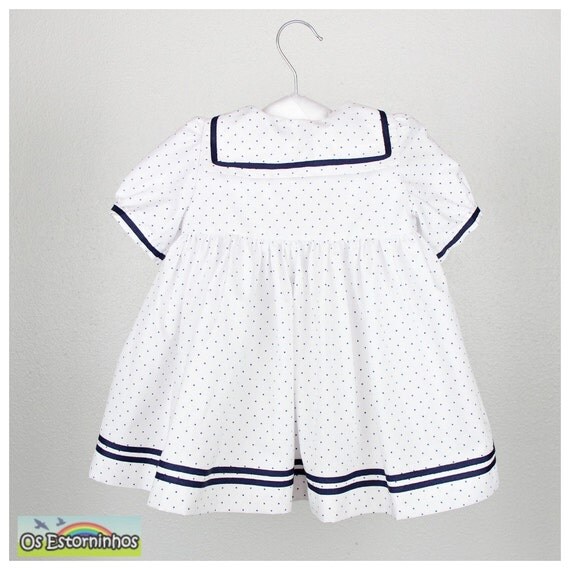 Baby Girl Outfit Baby Girl Sailor dress with navy blue polka