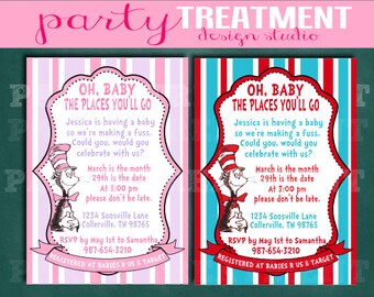 Dr. Seuss Baby Shower Invitation Oh Baby Pink and Lavender or Red and Blue 014