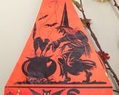 RARE Antique Halloween Beistle Early 1920s Dancing Witch Hat with Bats, Mice, Owl and Black Cats RARE Antique Halloween Beistle Early 1920s Dancing Witch Hat with Bats, Mice, Owl and Black Cats