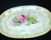 Vintage/Antique Stoneware or Ironware Platter - Beautiful Pink Rose Design - Heavyweight Platter Marked 1847 Vintage/Antique Stoneware or Ironware Platter - Beautiful Pink Rose Design - Heavyweight Platter Marked 1847