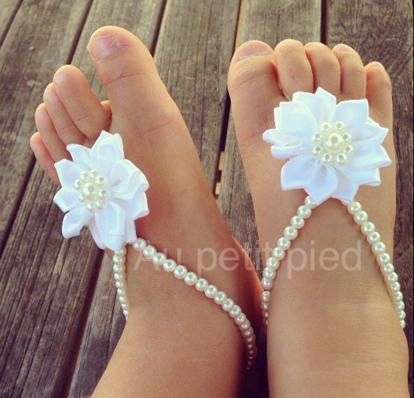 Baby barefoot sandals , baby girl, baby shoes ,baby jewelry ,baptism ,christening gift, baby shower gift , white baby barefoot sandals