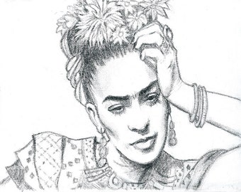 Frida Kahlo in deep thought-Print from Original Charcoal Mexican Decor ...