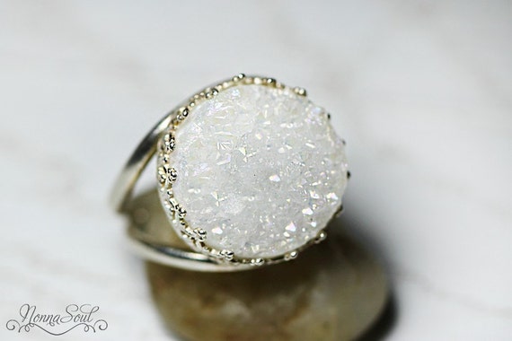Snow White Sterling silver ring with white druzy by nonnasoul