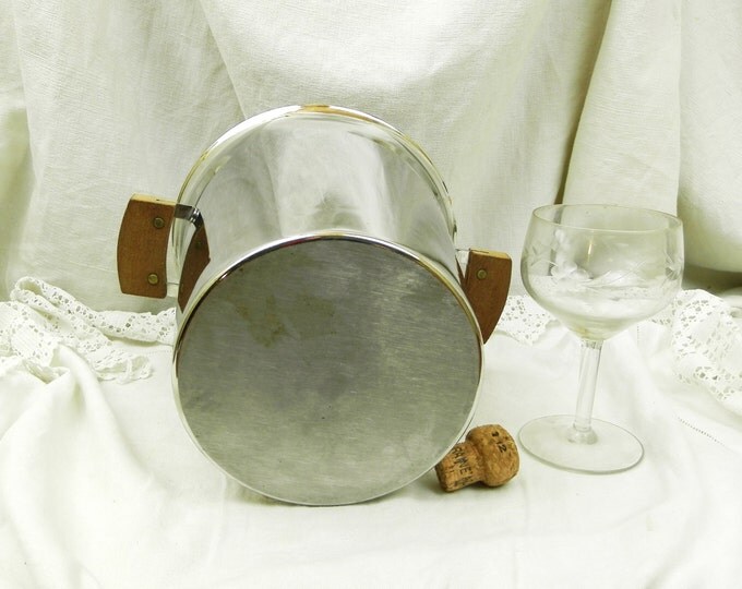 Vintage Mid Century French Stainless Steel Champagne and Teak Handles Ice Bucket, Retro 1960s Metal Wine Cooler from France, Barware Vintage Mid Century French Stainless Steel Champagne and Teak Handles Ice Bucket, Retro 1960s Metal Wine Cooler from France, Barware