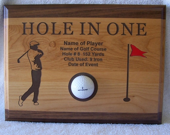 hole in one plaque made with solid Red by EagleLaserEngraving