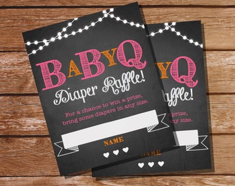 Chalkboard BBQ Baby Shower Diaper Raffle Cards - Diaper Raffle - Instant Download and Editable File - Personalize at home with Adobe Reader