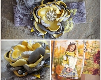 Yellow and Gray Headband M2M Persnickety's October Sky Line Fall 2014 by Exquisite Little Lady