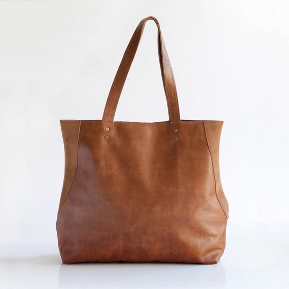 Brown leather Tote bag Soft leather Everyday Bag by maykobags