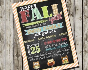 Fall Festival Invitation | Happy Fall Yall Invitation | Owl Fall Birthday Invitation | Custom Digital Invitation