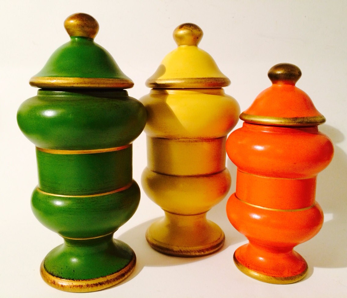 Italian Pottery Covered Jars/Urn Deco Handpainted Colorful