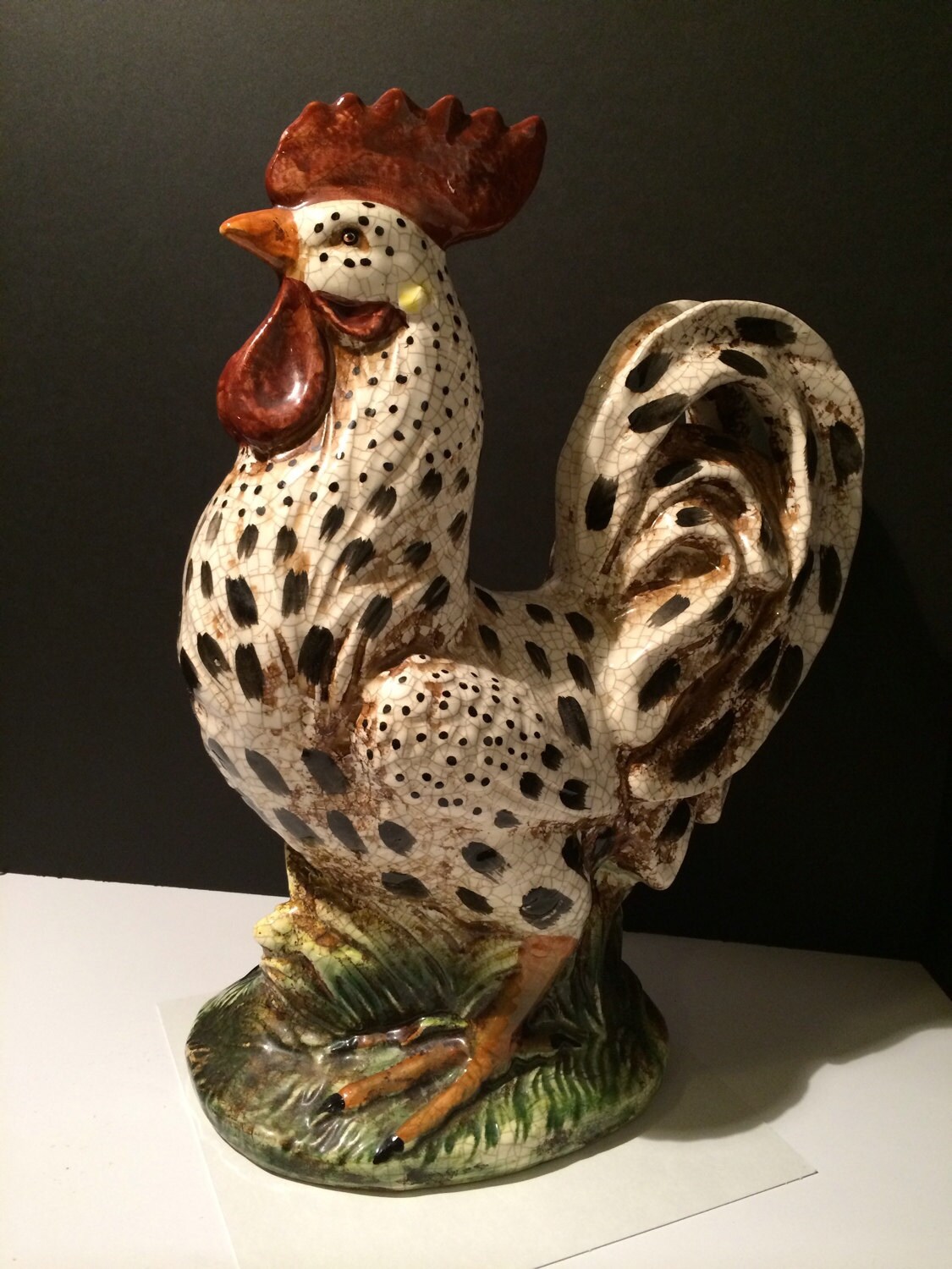 black and white ceramic rooster