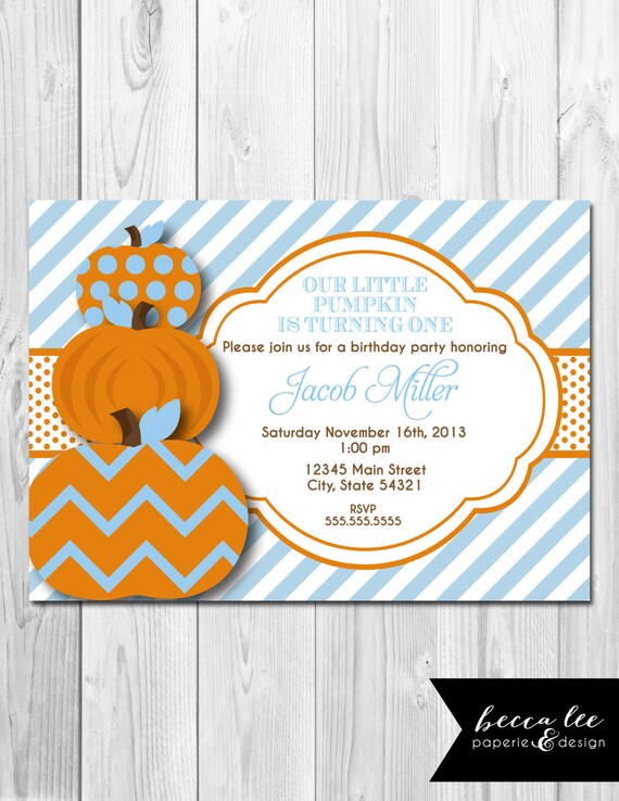 Little Pumpkin Birthday Party Invitation - Blue and Orange - DIY - Printable Il_570xn