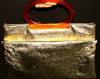Vintage 1960s Purse Gold Handbag Tote Bag Garden Party Rockabilly Mad Man Retro Gold Purse Femme Fatale Couture