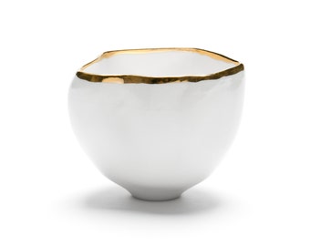 Ceramic Bowl, Porcelain, White, Gold, Handmade Ceramics and Pottery, Tea Bowl