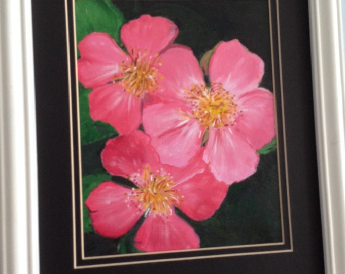 Pink Flowers done in Oil Framed in a 14 x 16 White Wood Frame