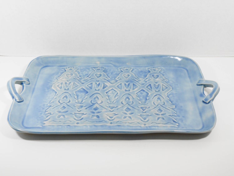Large pottery serving tray with handles in by TamarackStoneware