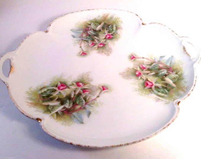 Vintage Rosenthal China Hand Painted Vintage Porcelain Plate with Handles and Columbine Flowers 10 1/4 Inches