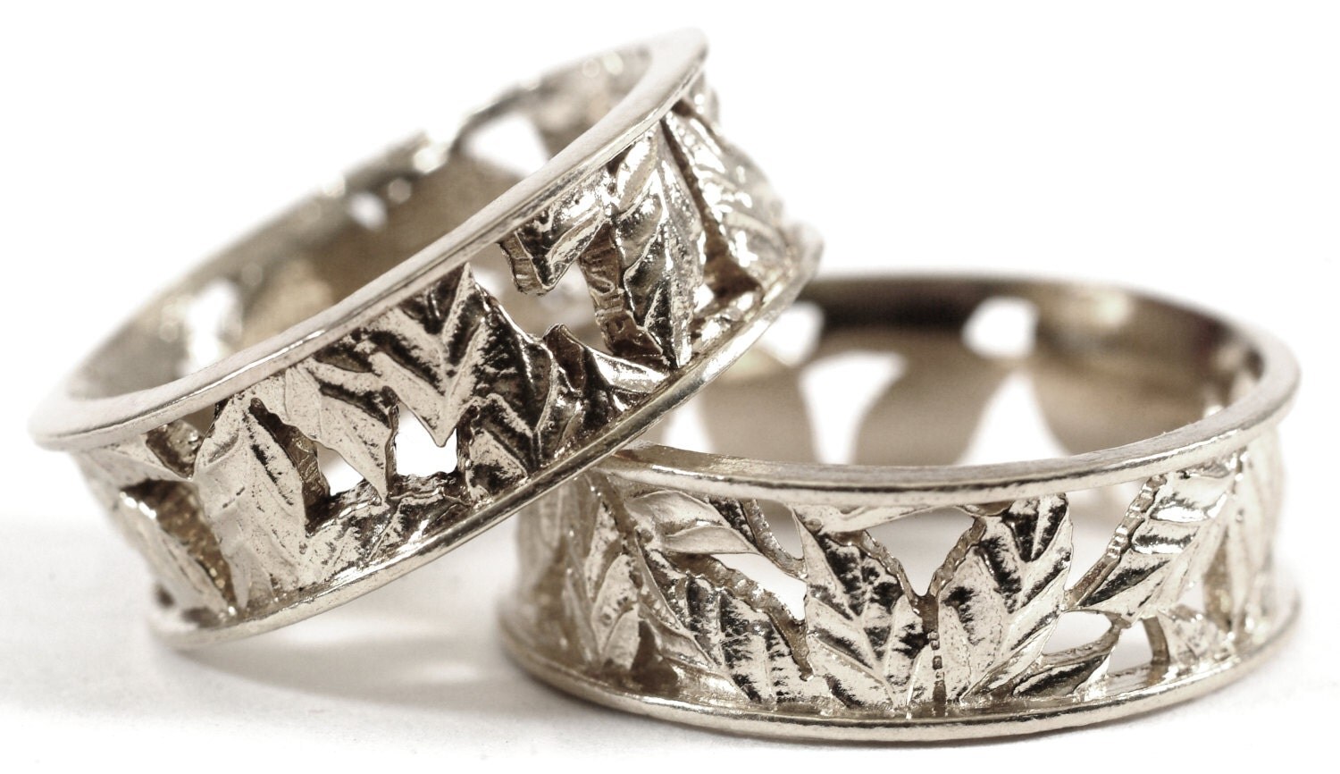 Leaf Ring Wedding Ring Set Custom Made With Cherry Tree Leaves