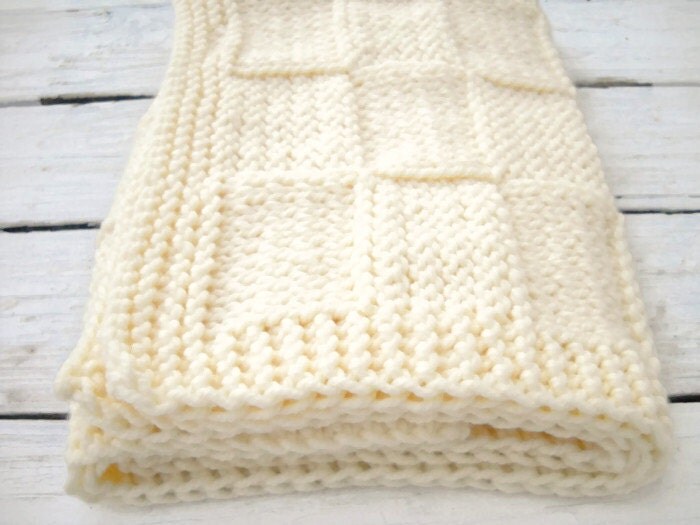 Baby Chunky Blanket Afghan White Knit Antique White