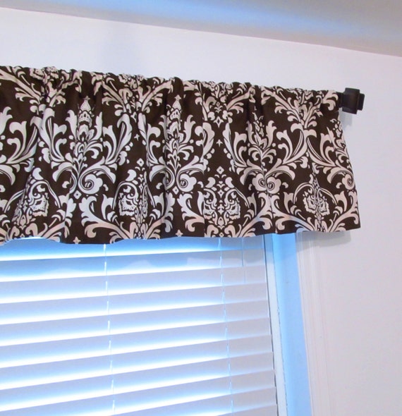 Curtain Valance Brown Natural Damask Window Topper by OldStation