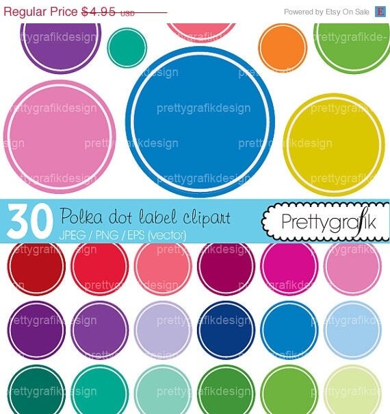 40% OFF SALE 30 polka dot label clipart commercial use, vector graphics, digital clip art, digital images - CL466 Il_570xn