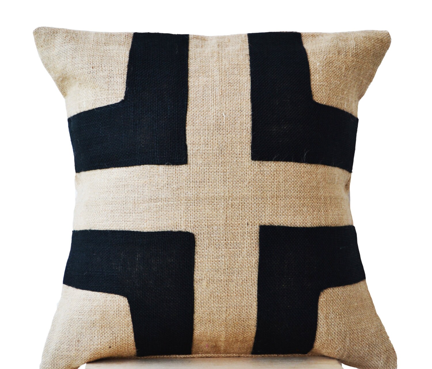 Burlap Pillow Natural burlap with black burlap by AmoreBeaute