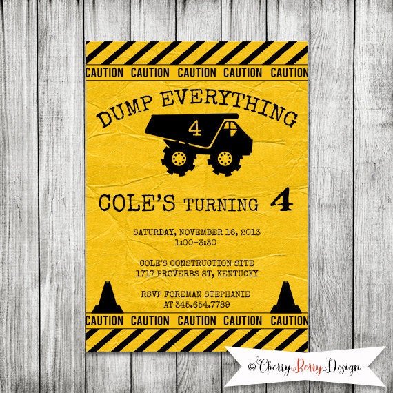 Dump Everything Construction Themed Invite 5x7 JPG