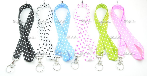 Polka Dots Fabric Neck LANYARD Keychain for Key / ID / Cell Phone Holder