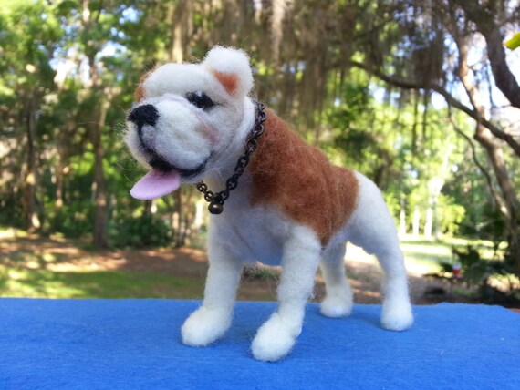 Needle Felted Bulldog Pup Poseable Soft Sculpture by MyBuddyBling
