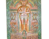 India Inspired Wall Panel Colorful Buddha Carving Door Intricate Detailing 84 Inches