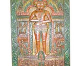 India Inspired Wall Panel Colorful Buddha Carving Door Intricate Detailing 84 Inches