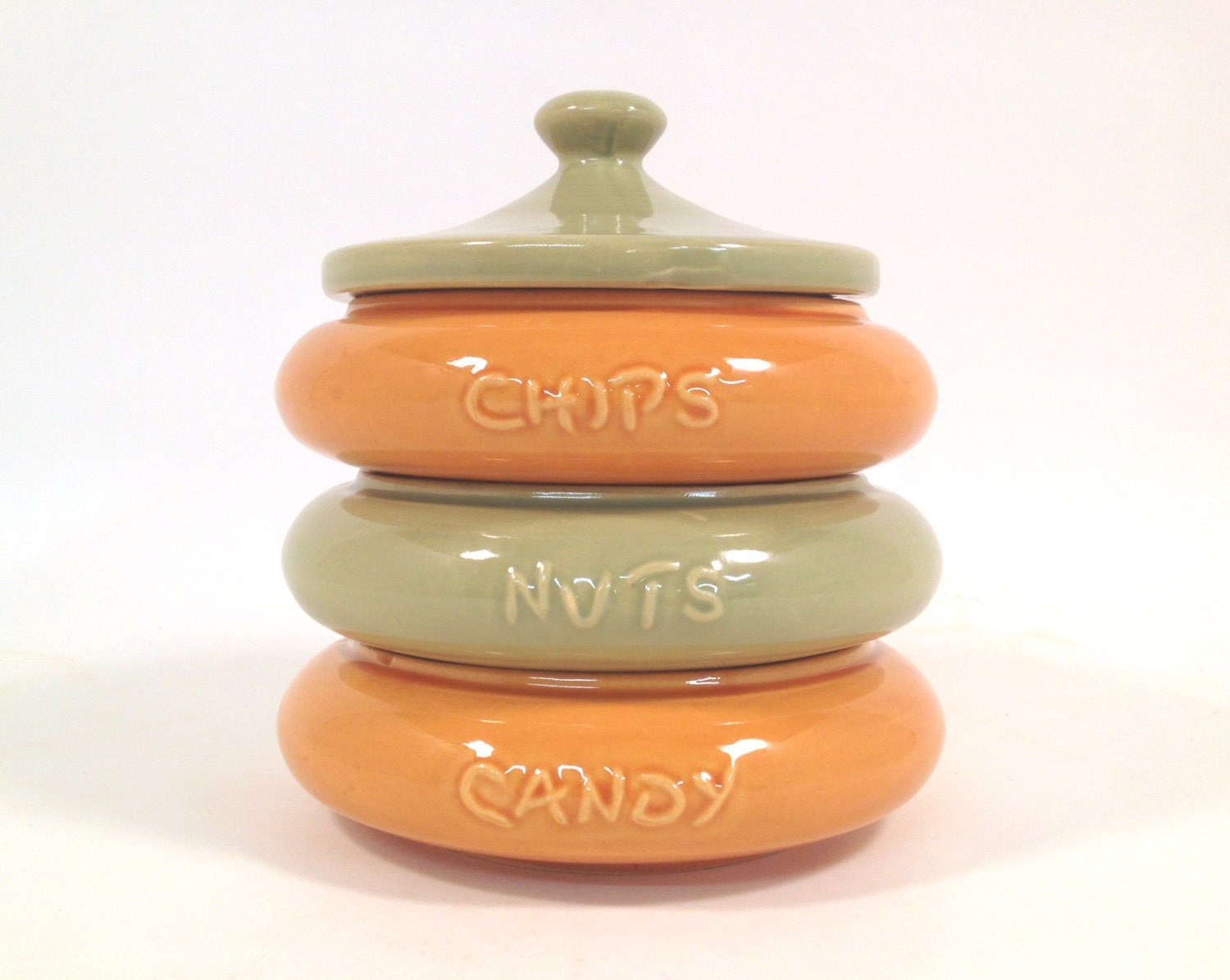 Mid Century Stacking Pottery Kitchen Canister by GumdropVintage