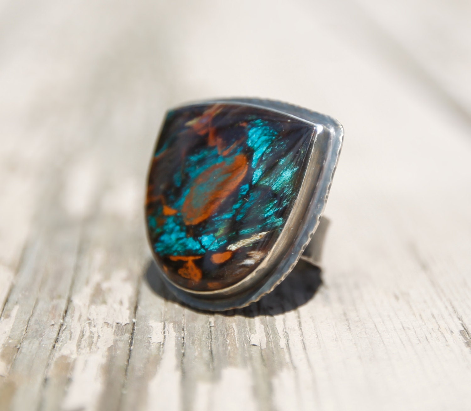 DeNiZeN Colla Petrified Wood Ring With Fine Silver Bezel