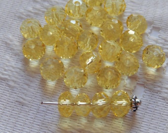 25 Light Yellow Faceted Rondelle Crystal Beads 4mm x 6mm