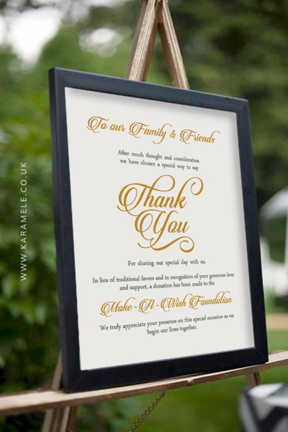 GOLD Printable Wedding Donation Sign in Lieu of Traditional